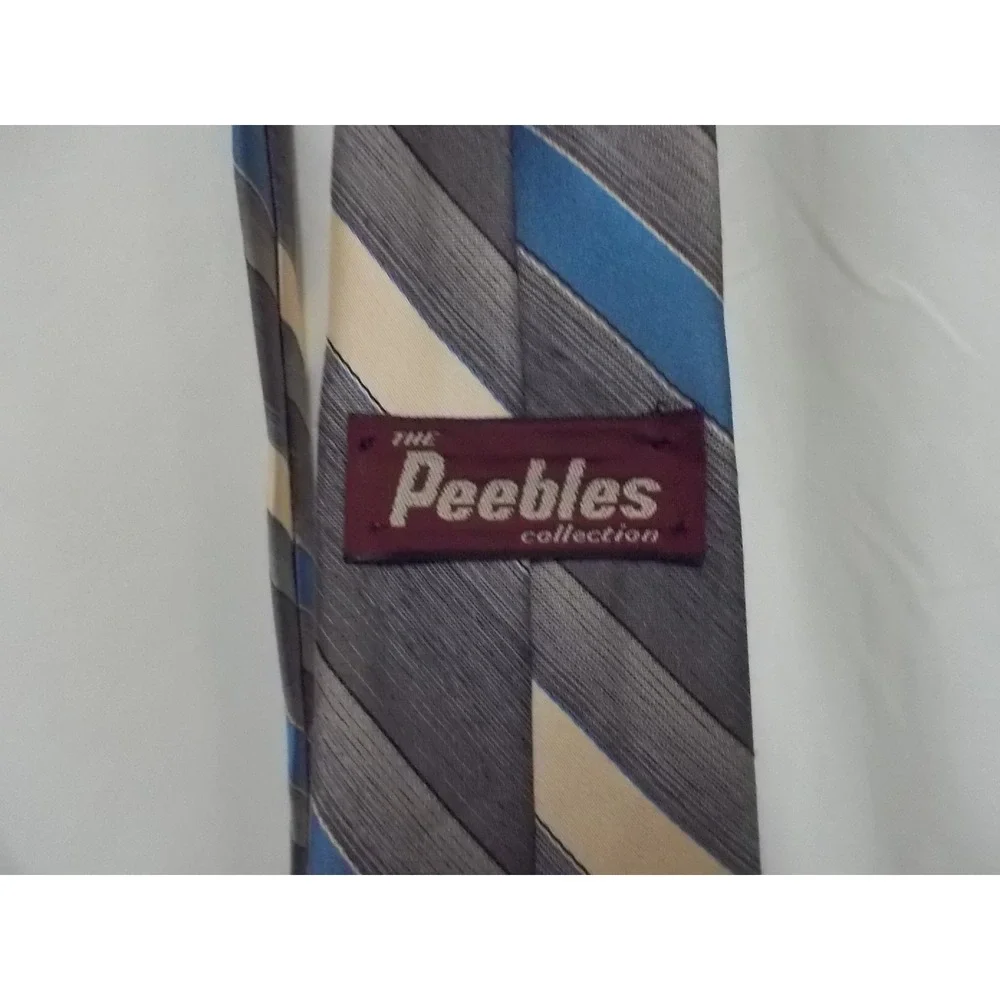 Peebles Collection Mens Silk Blend Striped Necktie Grey Blue Cream Formal Tie